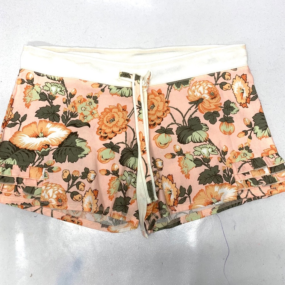 Sundance Pink Floral Ruffle Hem Lounge Shorts Woman Small 100% Cotton